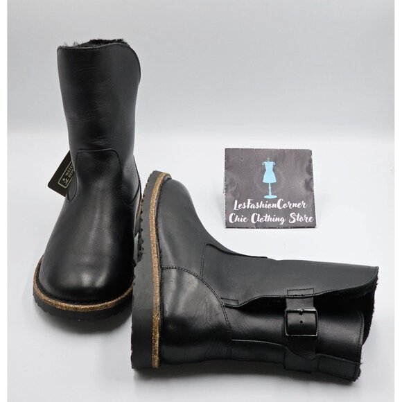 NWT Birkenstock Wo's Black Leather Uppsala Shearling Boots Sz 7.5 Men's 5 2742 - Picture 13 of 16